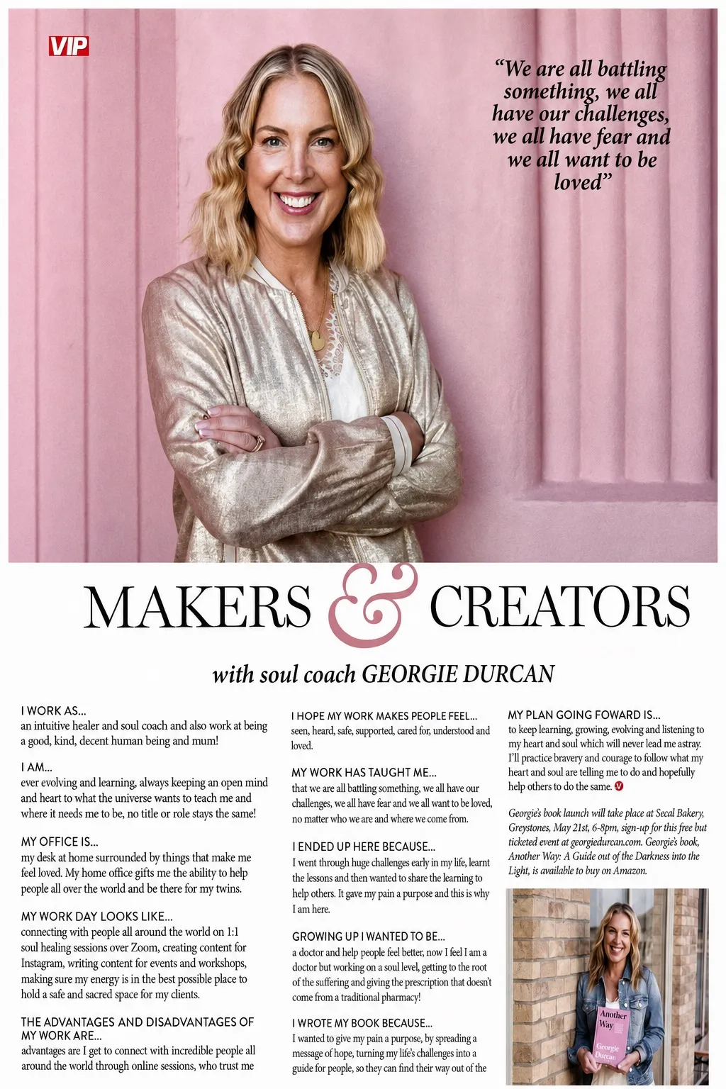 A magazine feature on Georgie Durcan in a Makers and Creators series